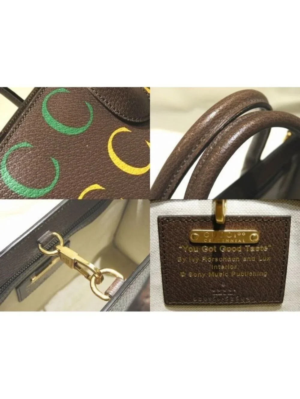 Gucci Tote Dark Brown Leather Paint Logo Handbag